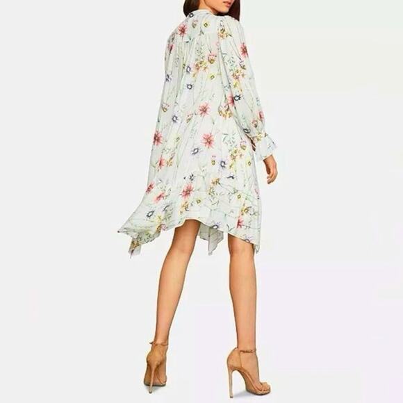 BCBGMAXAZRIA White Botanical Floral Print Tie Neck Mini Shift Dress Sz S - Picture 10 of 12